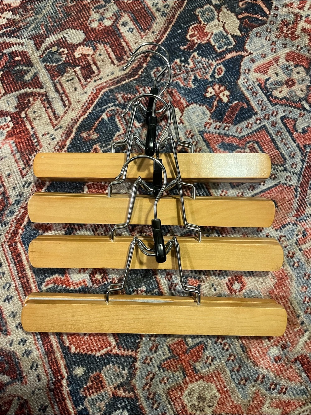 Natural Wood Pant Hangers with Metal Clips - Set of 4